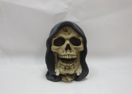 SKULL MONEY BANK / BLACK HOOD 11,5 CM