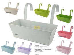 Skrzynka balkonowa do powieszenia doniczka ocynk, pastelowe matowe kolory do wyboru z przetłoczenim 2 linie 28 cm 